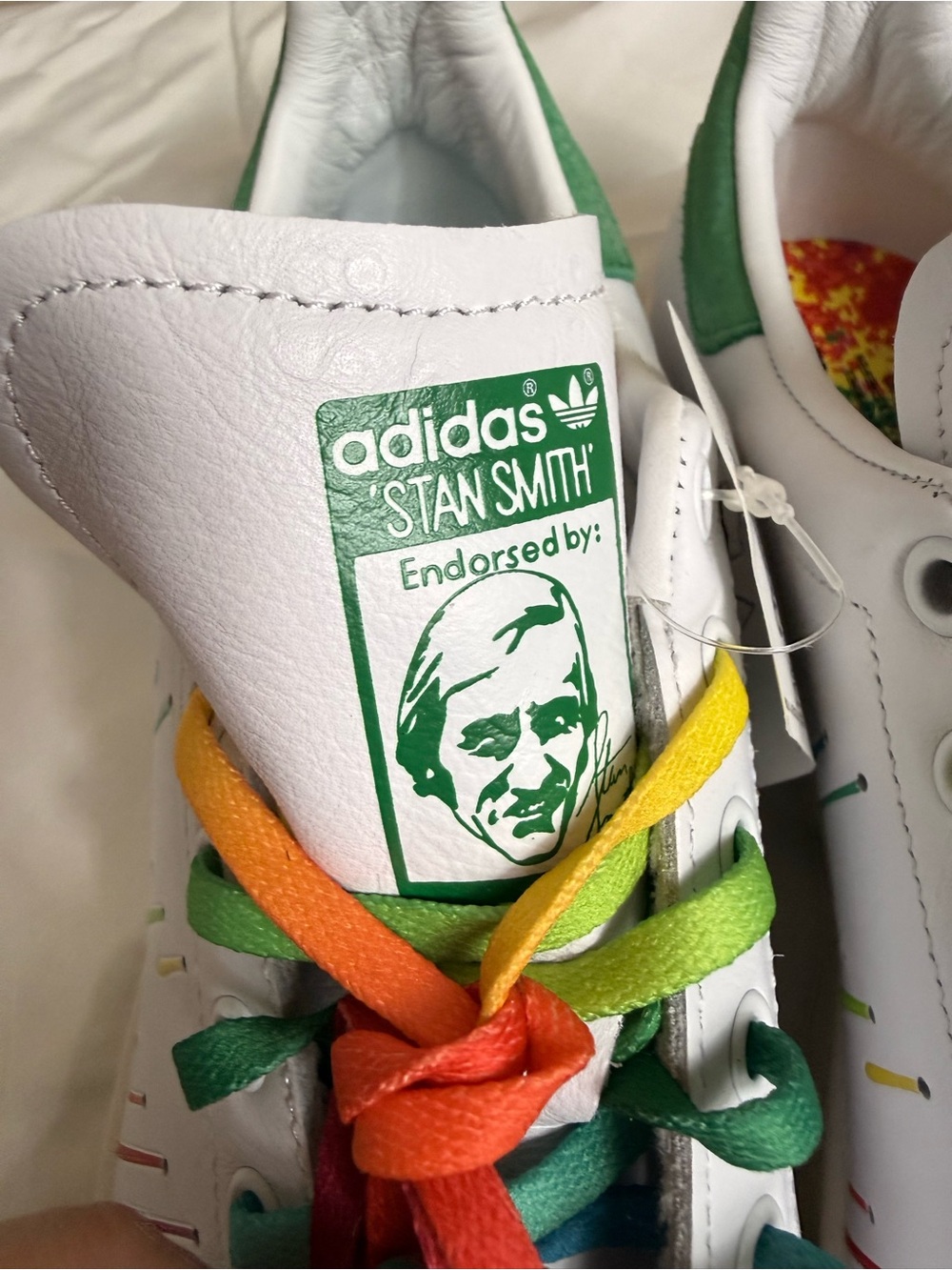 NWT adidas White Stan Smith Sneakers with Rainbow Laces size 10 - Picture 7 of 11